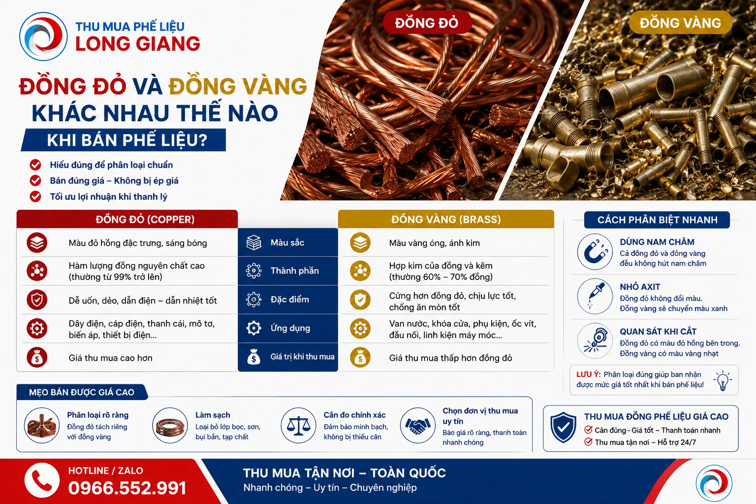 đồng đỏ và đồng vàng khác nhau